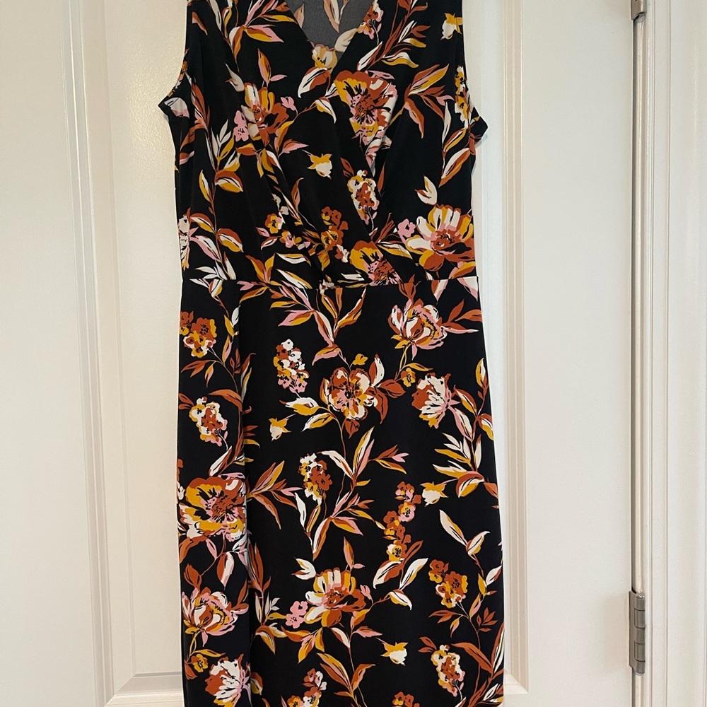 Floral Sleeveless Dress - Black and Orange